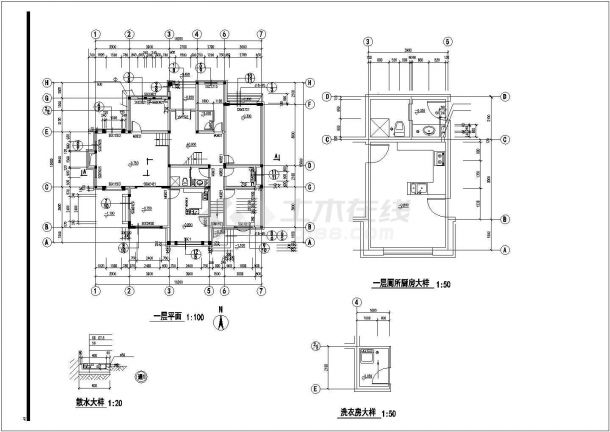富阳怡心苑别墅小区经典D户型建筑设计CAD图-图二