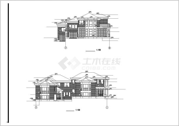 富阳怡心苑别墅小区经典C1户型建筑设计CAD图-图二