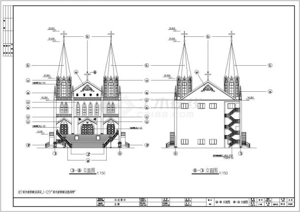 某地区三层哥特式教堂建筑设计施工图-图一