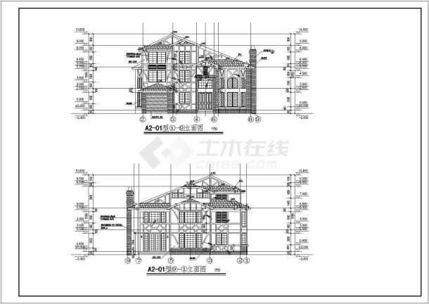 上海某地三层砖混结构别墅建筑结构设计施工图纸-图二