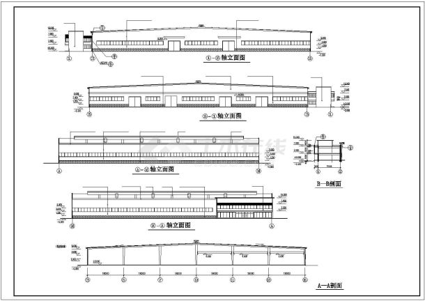 某地区轻钢厂房建筑设计施工cad图-图一