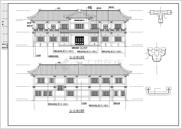 某地两层仿古办公楼建筑设计施工图-图二