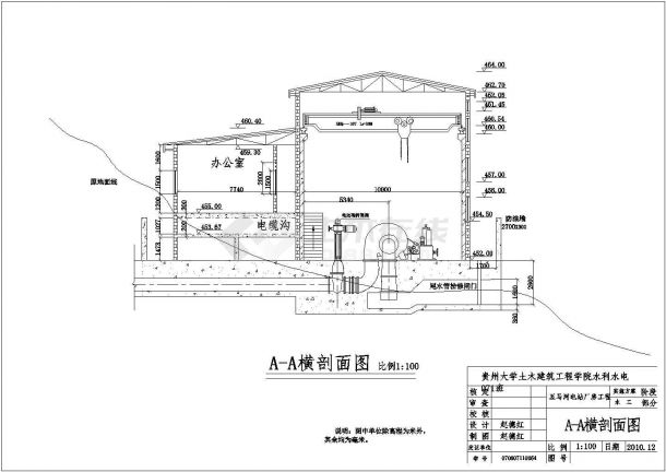 【贵州】大学五马河电站厂房工程水电站课程设计图纸-图一
