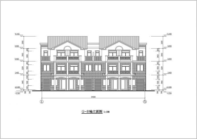 某地三层坡屋顶联排别墅建筑设计方案图_图1