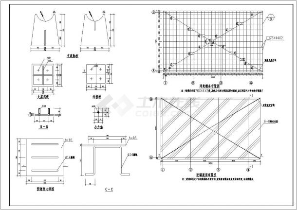玻璃屋面网架结构设计施工CAD图-图二