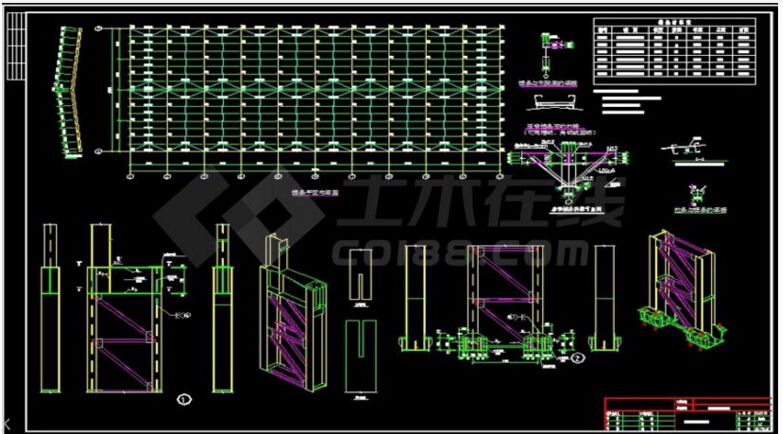 格构式重钢结构完整图，带吊车（节点详细）