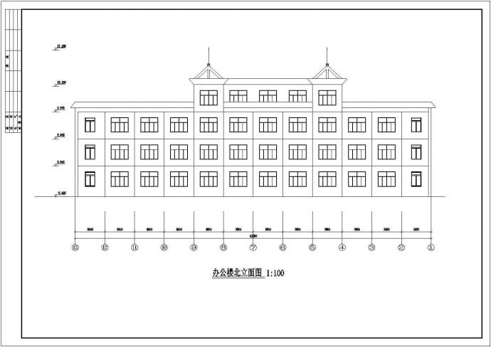 某学校三层框架结构办公楼建筑设计方案图_图1