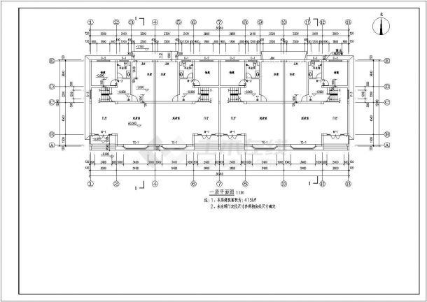 某地四联排3层砖混结构别墅建筑设计施工图纸-图二