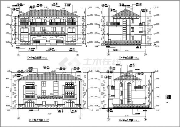 上海某3层框架结构联排别墅两方案图-图一