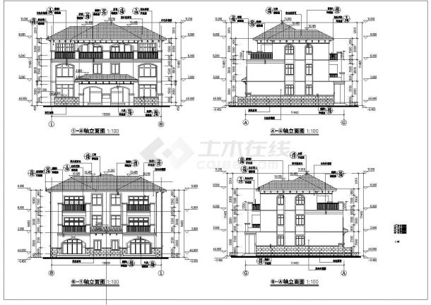 上海某3层框架结构联排别墅两方案图-图二