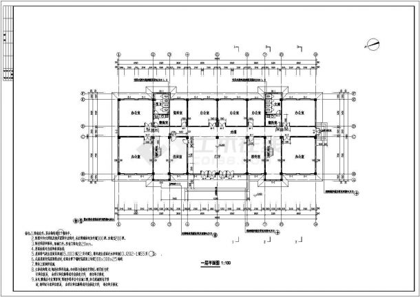 某三层框架结构办公楼建筑施工图设计-图二