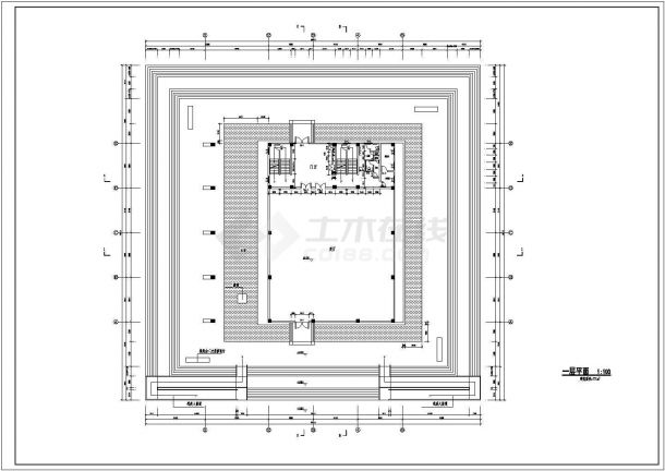 长宽六十米三层博物馆建筑设计CAD图纸-图二