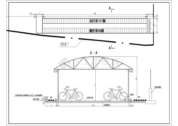 11种自行车棚轻钢结构设计施工图-图二