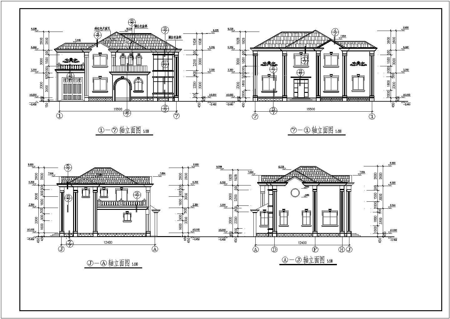 某地2层砖混结构别墅建筑设计方案图