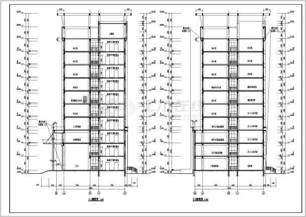 某地10层框架办公楼建筑设计施工图-图二
