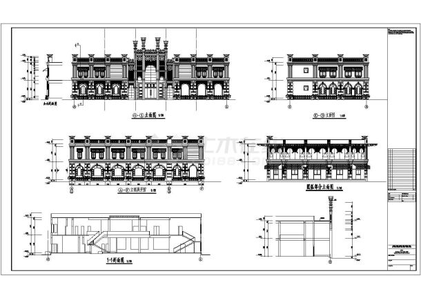 某地2层框架结构后现代风格会所建筑方案图-图一