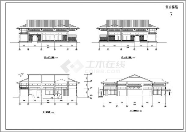 某地区某温泉浴场CAD详细建筑平立面-图一