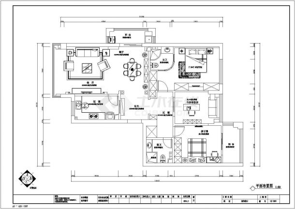 某简欧风格住宅家居装修设计CAD图（3房）-图二