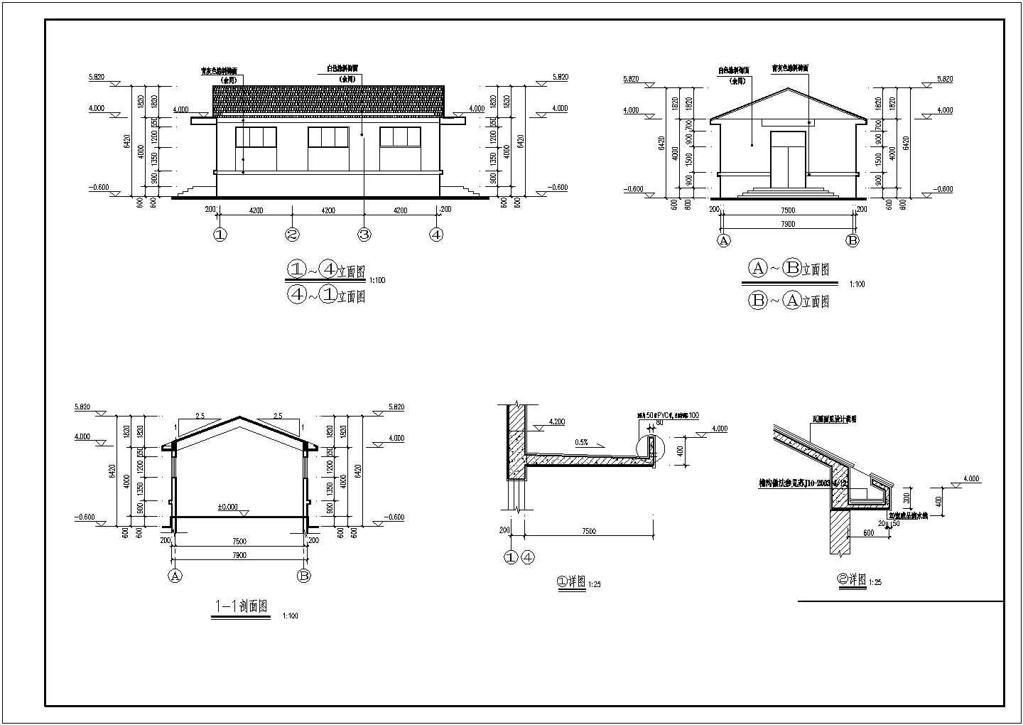 某地单层框架结构配电房建筑设计施工图