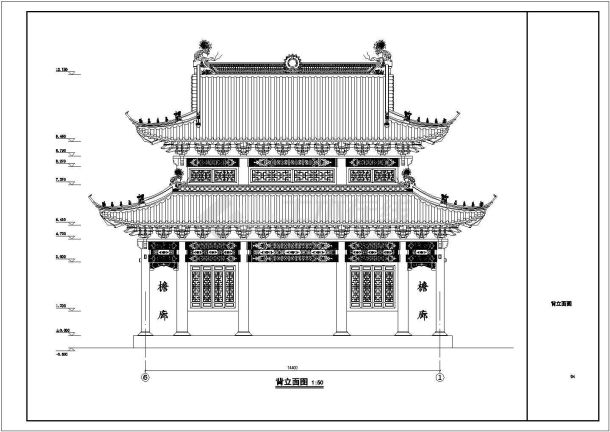 某地仿古单层框架结构大雄宝殿建筑设计施工图-图二