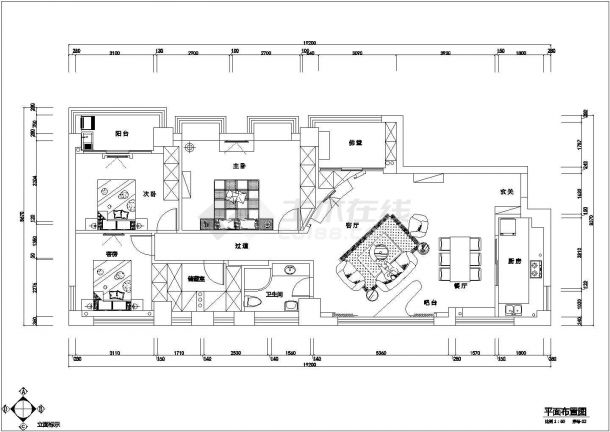 某珠大厦住宅房室内室内装修设计图（三房）-图二