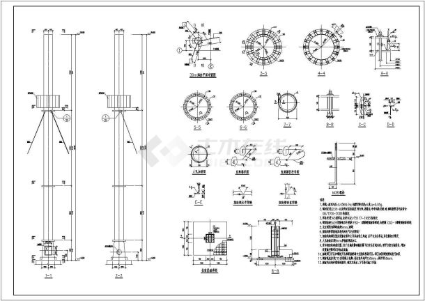 某地30m拉索钢结构烟囱结构设计施工图-图一