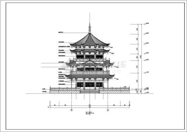 某地3层框架结构重檐仿古建筑方案图-图二