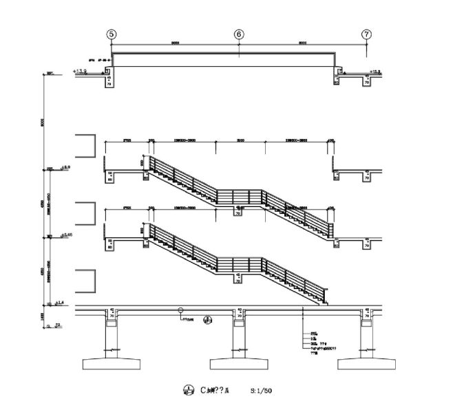 某建筑结构楼梯剖面CAD图_图1