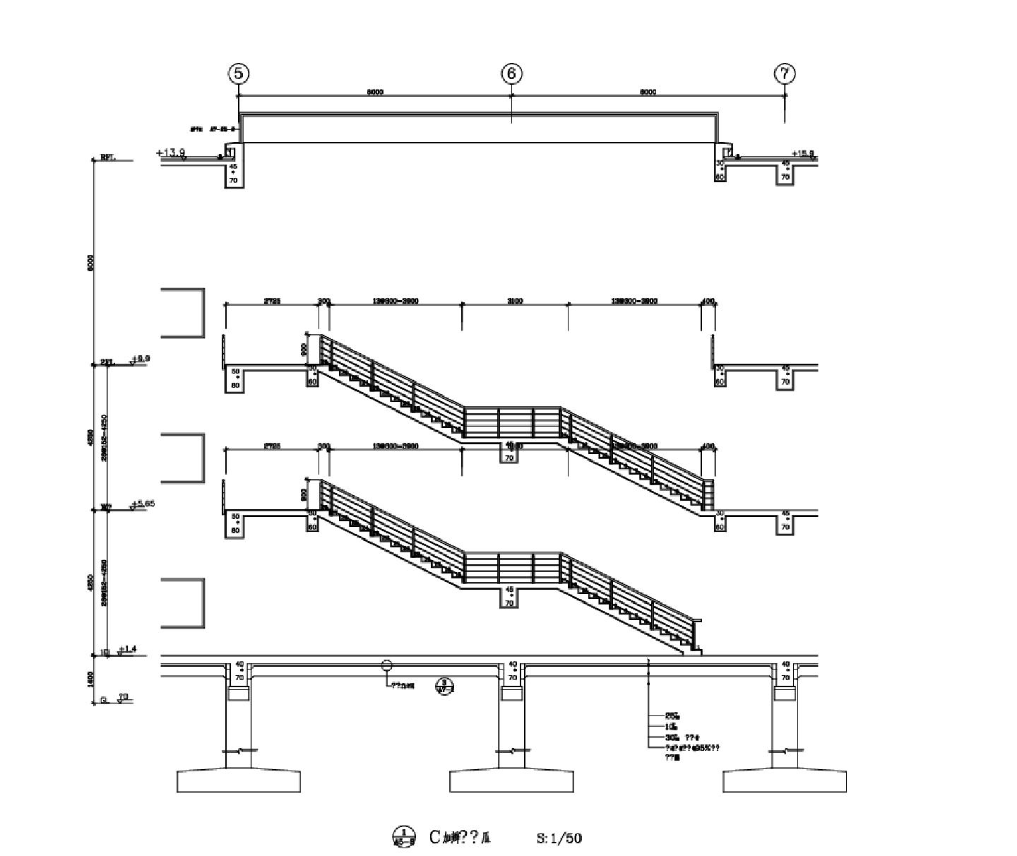 某建筑结构楼梯剖面CAD图