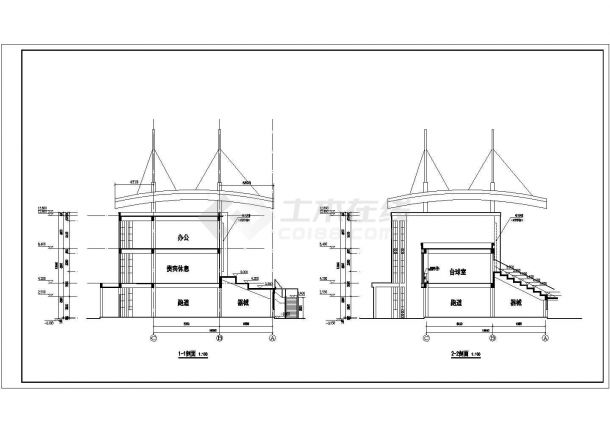 安徽省某中学2层体育看台及网架屋盖结构施工图-图二