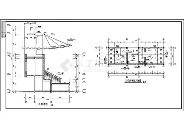 某地学校单层框架结构室外看台建筑设计施工图-图二