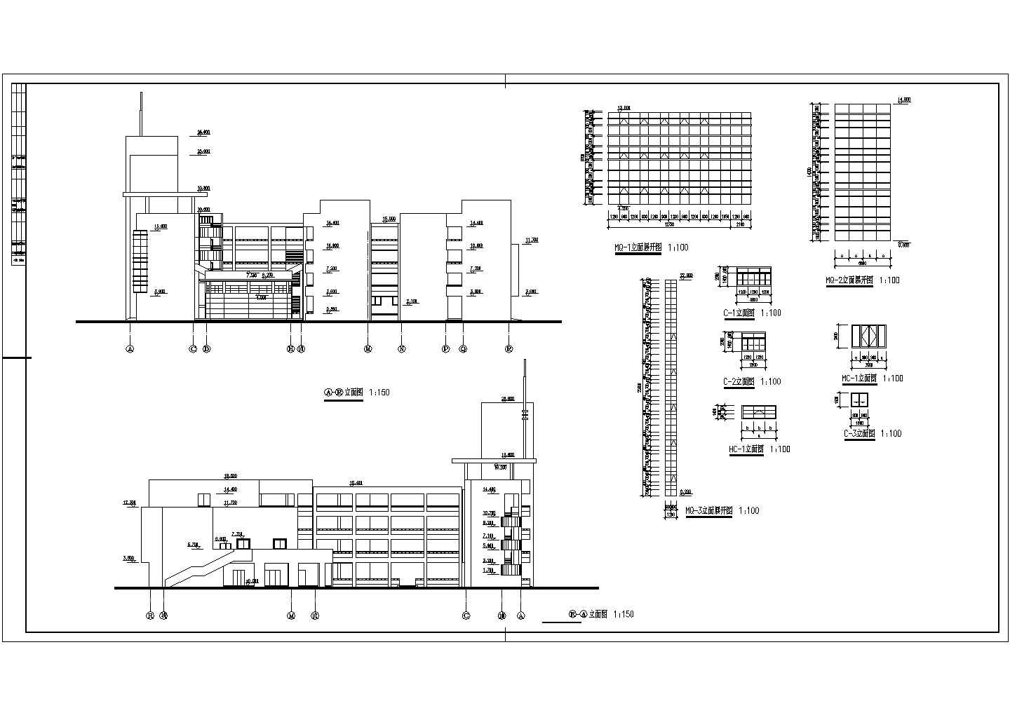 一套13张学校综合楼建筑施工平面图
