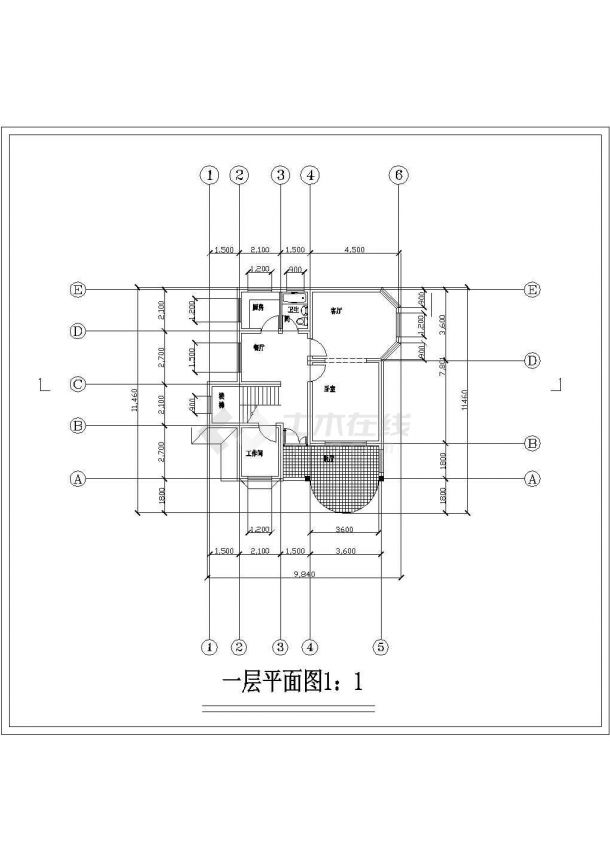 某地区家庭小别墅设计cad平立剖面图-图一