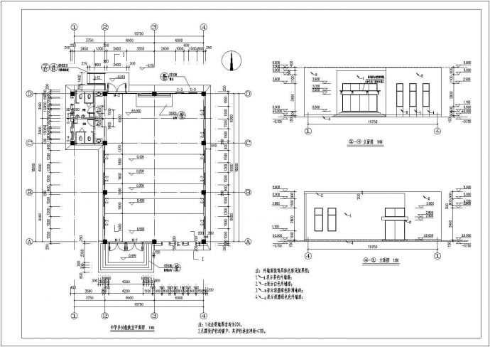 某学校单层框架结构多功能厅建筑设计施工图_图1