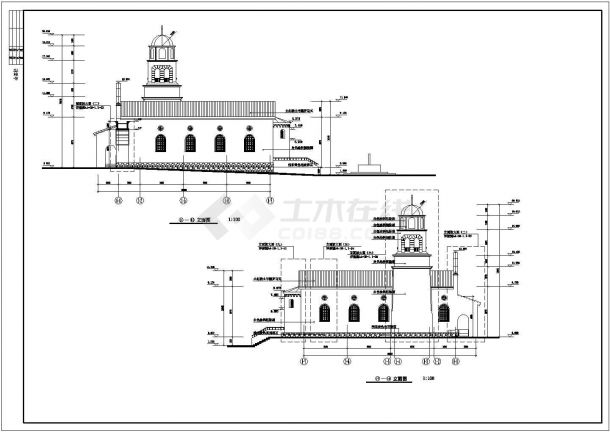 单层混凝土框架结构英伦风情教堂建筑施工图-图一