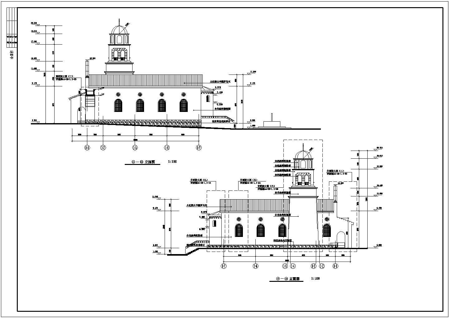 单层混凝土框架结构英伦风情教堂建筑施工图