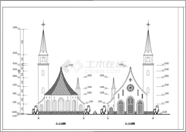 某地单层混凝土框架结构教堂建筑施工图纸-图二