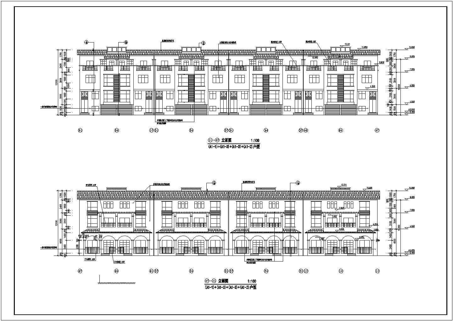 安徽省3层框架结构联排别墅施工图纸