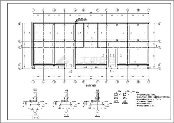 某二层砖混结构上部大空间井字梁设计施工图-图二