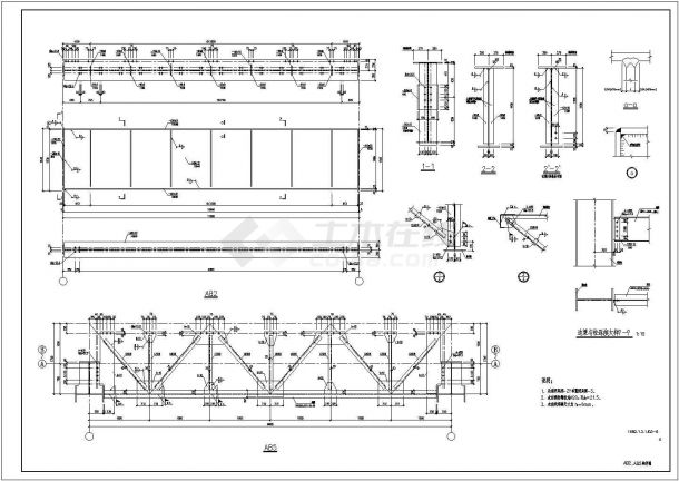 某地63吨吊车梁系统钢结构厂房设计施工图-图一