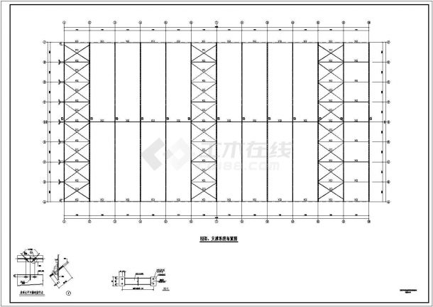 淮南市双坡双跨轻型门式钢架厂房结构方案图（局部夹层）-图一