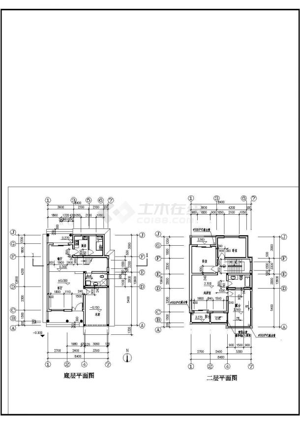常德市柳叶湖度假区别墅的详细CAD施工图纸-图一