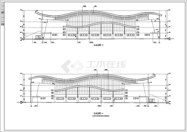 某大学网架结构屋顶游泳馆建筑施工图纸-图一