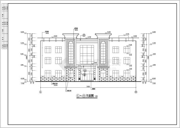 某公司三层框架结构办公楼建筑设计方案图-图一