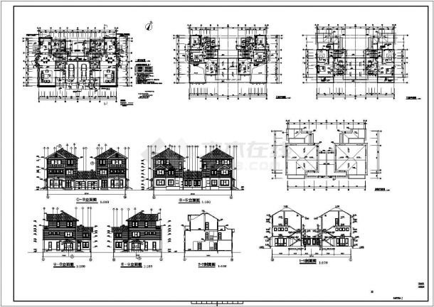 某小区三层框架结构联排别墅建筑设计方案图-图一