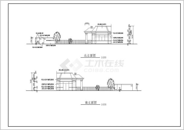 某地区小区大门设计cad施工图纸（包含效果图）-图一