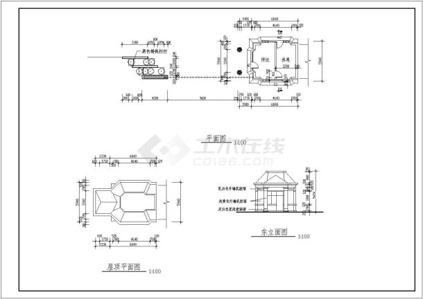 某地区小区大门设计cad施工图纸（包含效果图）-图二