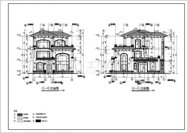 鄂州市3层混凝土框架结构别墅建筑施工图-图一