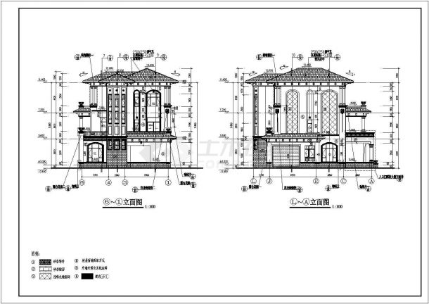 鄂州市3层混凝土框架结构别墅建筑施工图-图二