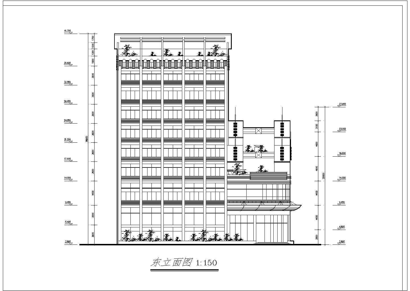 某地八层框架结构酒店建筑设计方案图纸